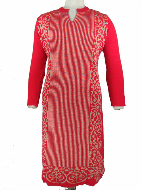 Silakaari Women's Pink Woolen Embroidery Kurti Pant Set | Silakaari |